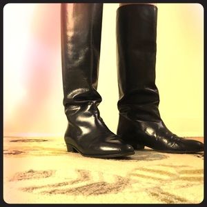 Black Leather Italian pull on riding Boots 7 N